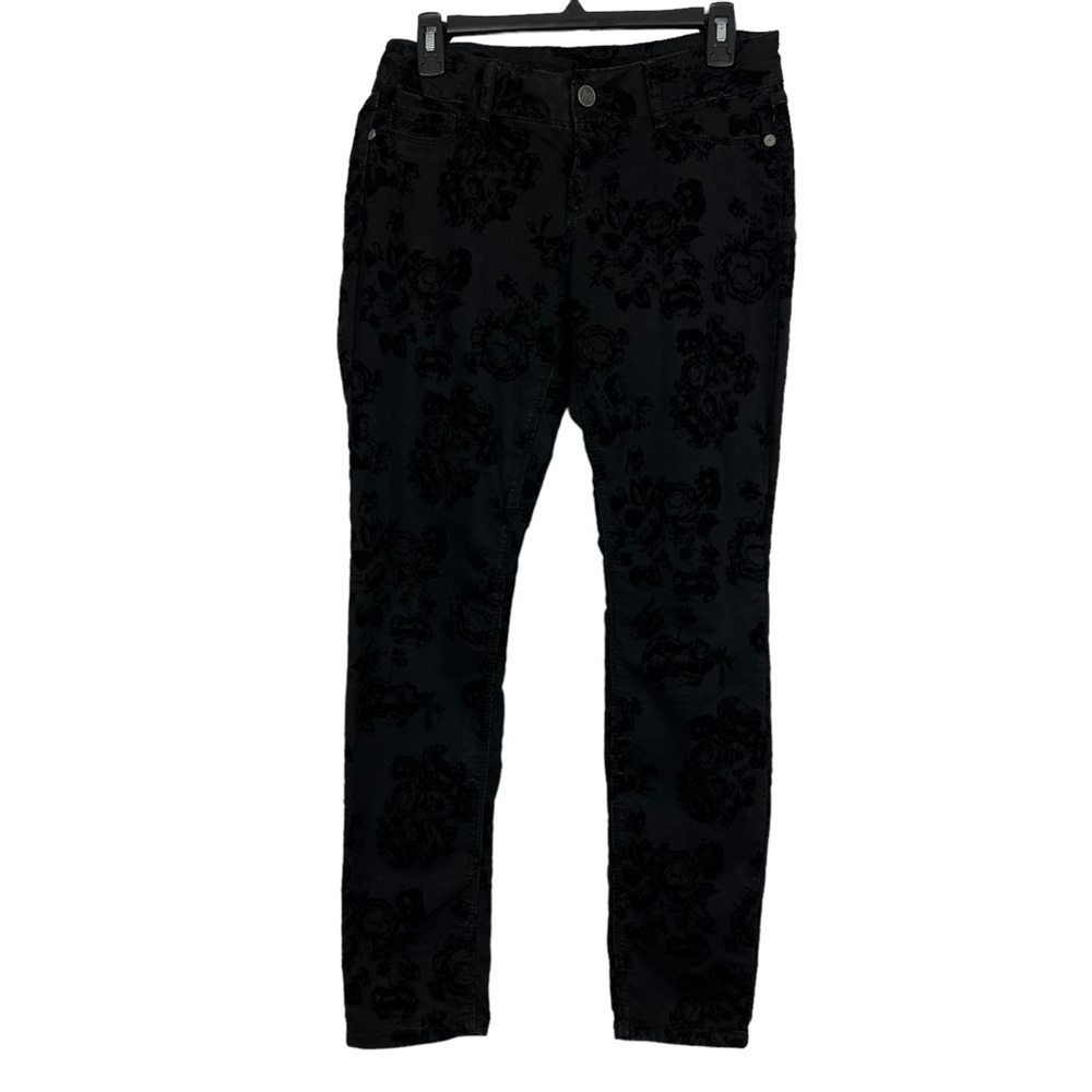 MAURICES Women’s Black Multi Color Print Pants Sz Medium (10/12) Skinny Stretch